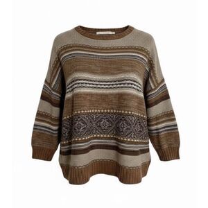 Zaraknit Striped Pattern Knit Sweater Top Earth Tone Medium